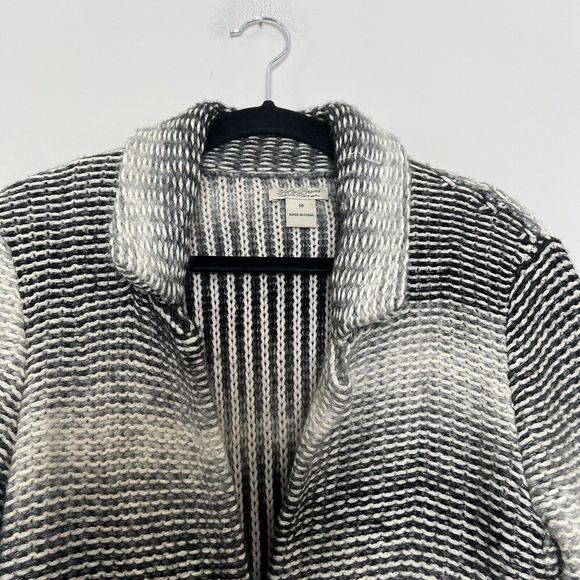 Lucky Brand Sweater Cardigan Black Gray White Lagging Look Wool Blend - Picture 4 of 10